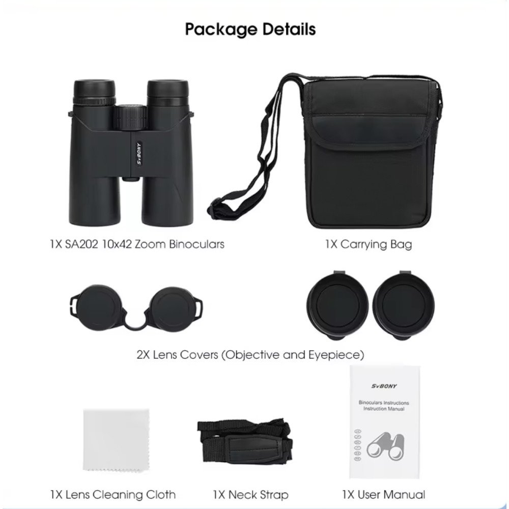 10x42 Roof Prism Binocular with Neck Strap and Soft