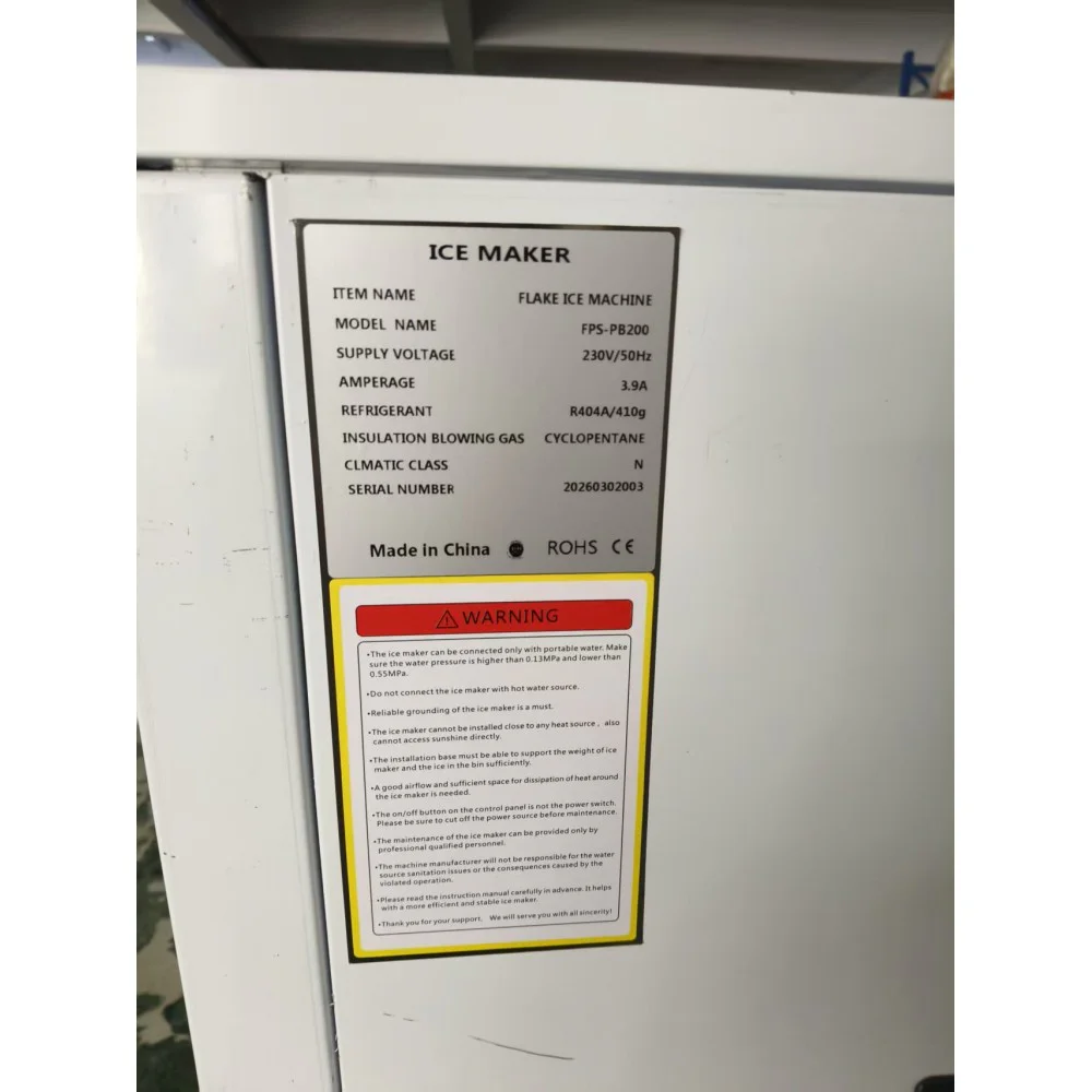 ArcticSalt commercial flake ice maker machine with stainless steel storage bin and 200kg per 24-hour ice production capacity.