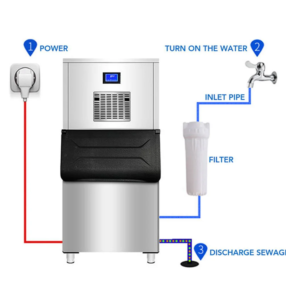 ArcticSalt commercial flake ice maker machine with stainless steel storage bin and 200kg per 24-hour ice production capacity.