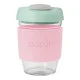 Avanti Glass GoCup 296ml (10oz) reusable coffee cup featuring a clear tempered glass body, black silicone grip, charcoal lid with sip opening, and compact BPA-free design, ideal for takeaway coffee, tea, hot or cold beverages, commuting, travel, home, or 