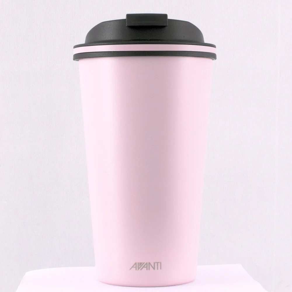 Avanti GoCup 355ml double wall insulated reusable travel cup with matte black finish, secure sip lid and vacuum-insulated stainless steel construction for hot and cold drinks.