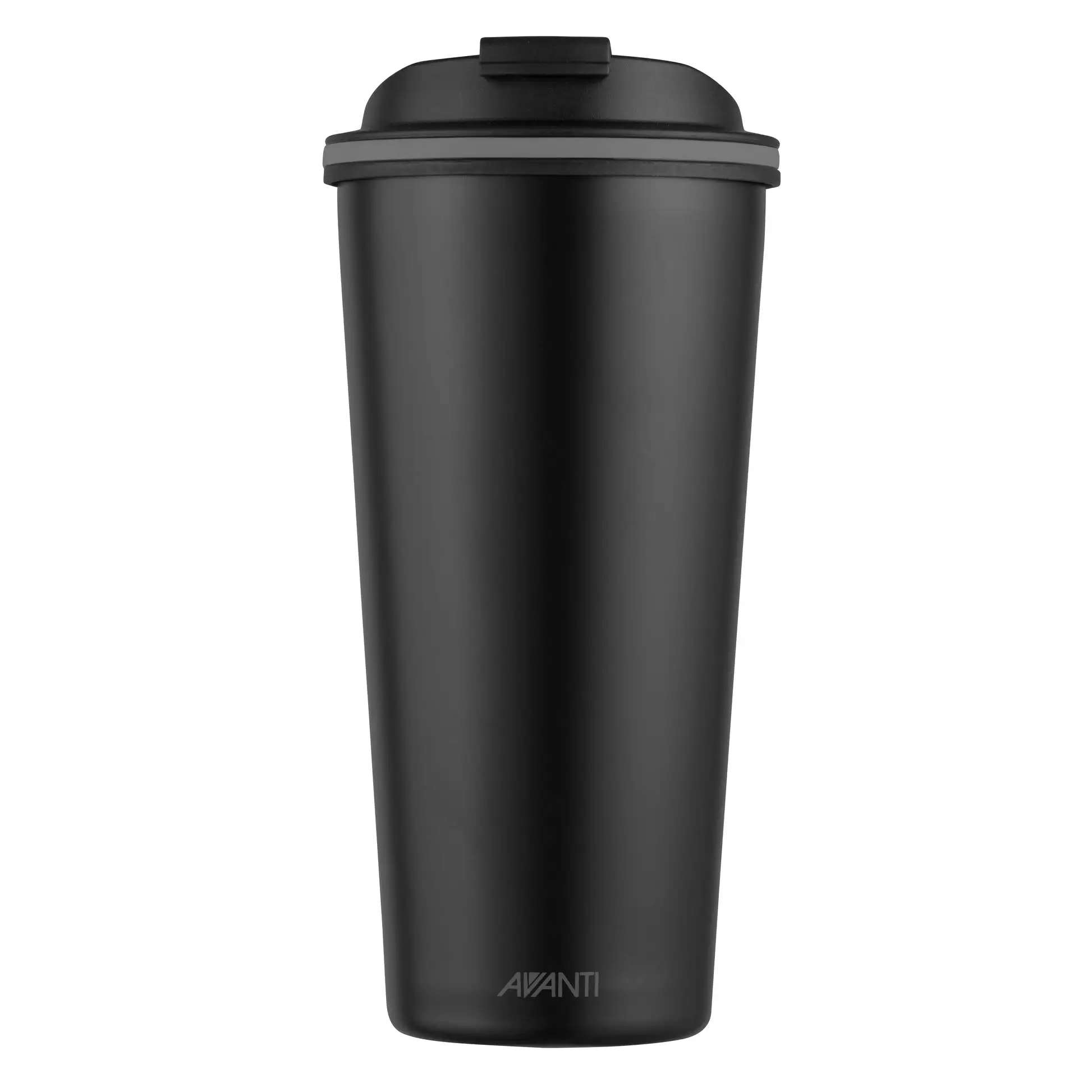 Avanti GoCup 473ml double wall insulated reusable travel cup with matte black finish, secure sip lid and vacuum-insulated stainless steel construction for hot and cold drinks.