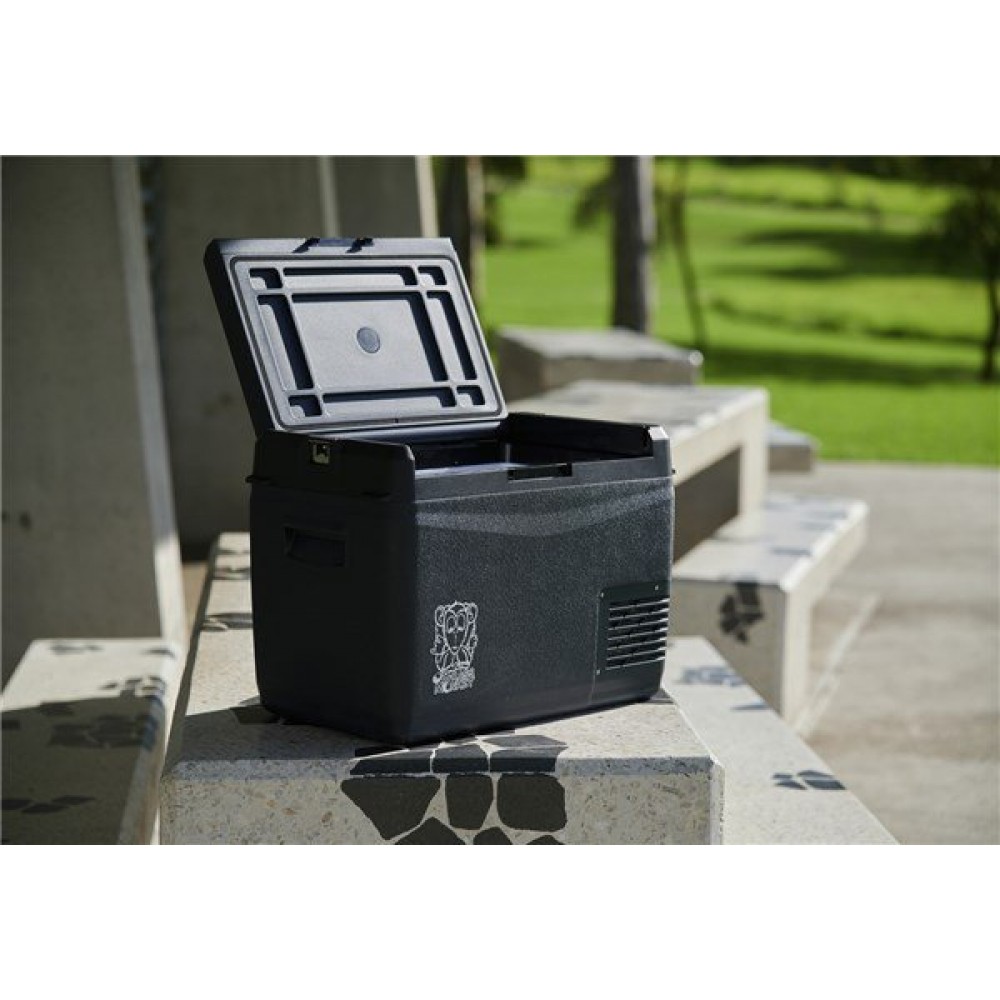 Brass Monkey CFR40 40L portable fridge freezer with 12V and 24V DC compatibility, rugged compact design and efficient cooling performance for camping, caravanning, fishing trips and outdoor adventures