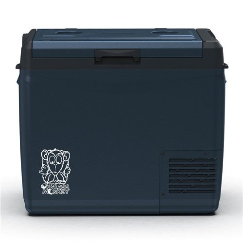 Brass Monkey CFR50 50L portable fridge freezer with 12V and 24V DC compatibility, durable compact design and camping-ready cooling performance for caravanning, road trips and outdoor adventures