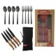 Campfire 12-piece premium camping cutlery set including knives, forks, spoons, carry pouch and storage box designed for camping, picnics and outdoor dining convenience