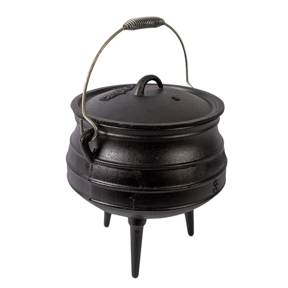 Campfire 8L cast iron Potjie pot with lid, carry handle and sturdy legs designed for slow cooking, stews and outdoor campfire meal preparation