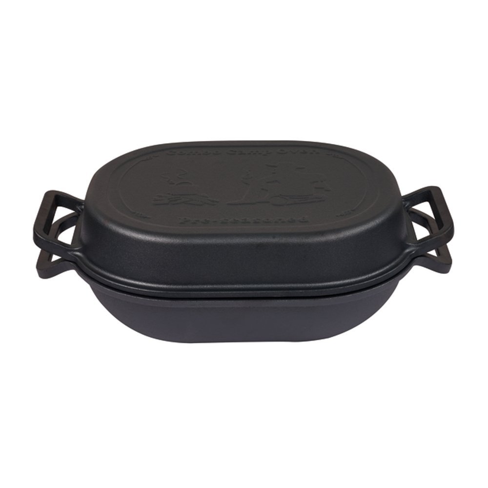 Campfire Combo 4L cast iron camp oven with durable black finish, dual-purpose lid and side handles designed for camping, outdoor cooking and campfire baking adventures