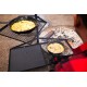 Campfire cooking grill combo with mesh grill racks and solid hotplate surface designed for campfire cooking, outdoor grilling and campsite meal preparation