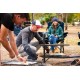 Campfire cooking grill combo with mesh grill racks and solid hotplate surface designed for campfire cooking, outdoor grilling and campsite meal preparation