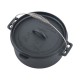 Campfire Frontier 9-piece cast iron cook set featuring skillet, camp oven, cooking accessories, gloves and carry bag designed for camping, outdoor cooking and campfire meal preparation