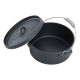 Campfire Frontier 9-piece cast iron cook set featuring skillet, camp oven, cooking accessories, gloves and carry bag designed for camping, outdoor cooking and campfire meal preparation