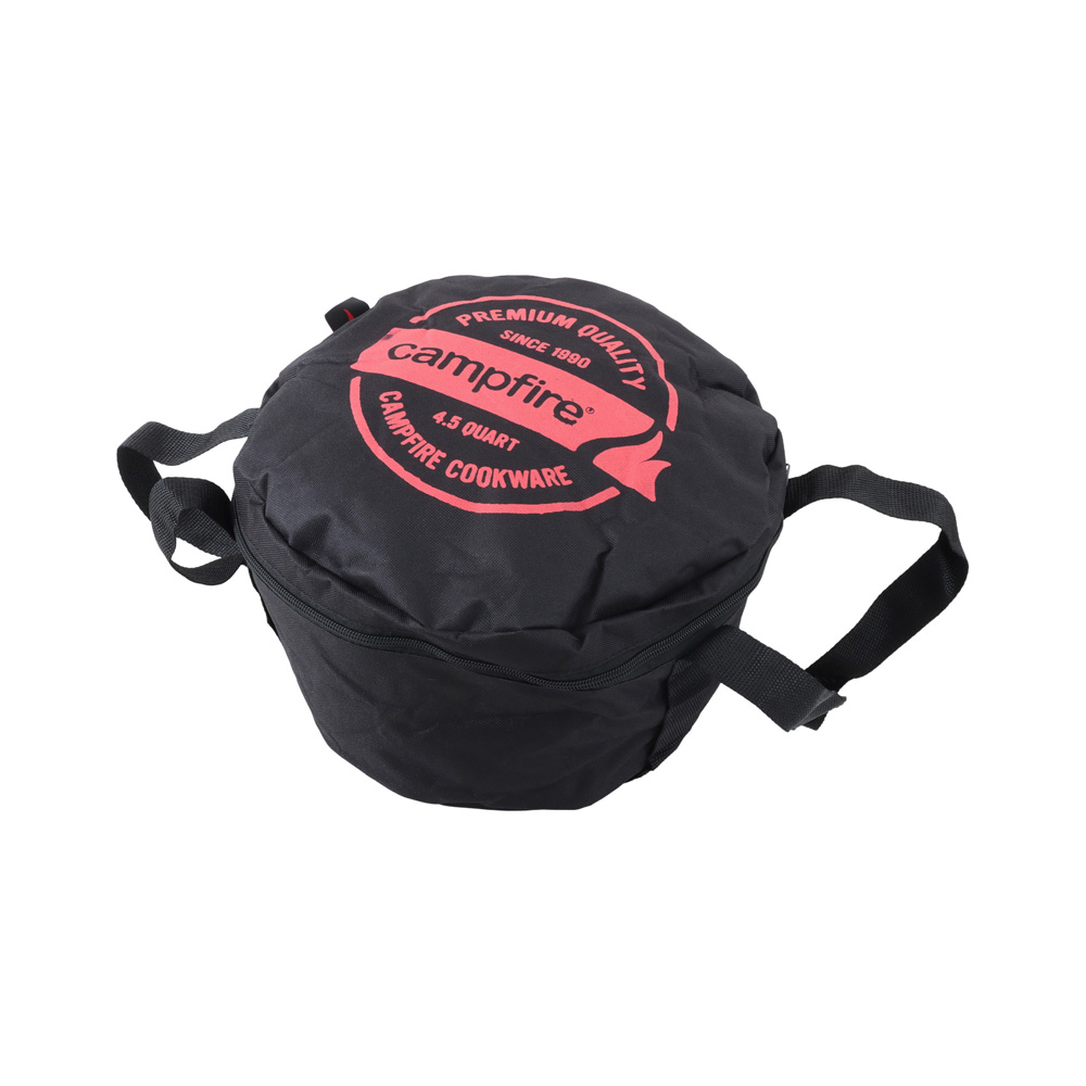 Campfire Frontier 9-piece cast iron cook set featuring skillet, camp oven, cooking accessories, gloves and carry bag designed for camping, outdoor cooking and campfire meal preparation