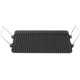 Campfire grill and hotplate combo for 3 burner gas stoves featuring ridged cooking surface and foldable handles designed for camping, outdoor cooking and barbecue meals