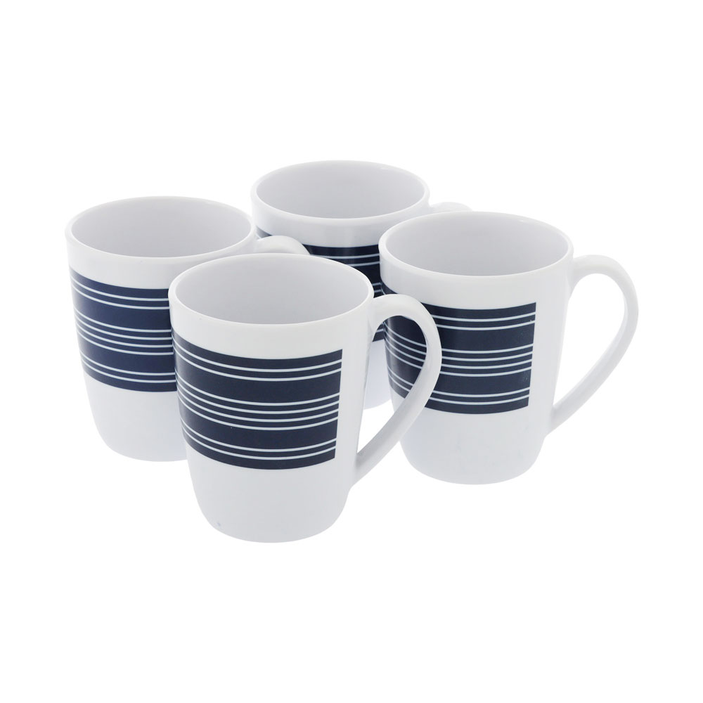 Campfire 16-piece shatter-resistant melamine dinner set with nautical stripe design including plates, bowls and mugs for camping, caravanning and outdoor dining use