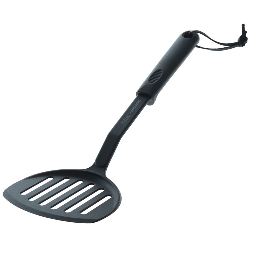 Dometic 3-piece BBQ tool set including grilling tongs, slotted spatula and barbecue fork with hanging loops designed for outdoor cooking, camping, picnics and backyard barbecues