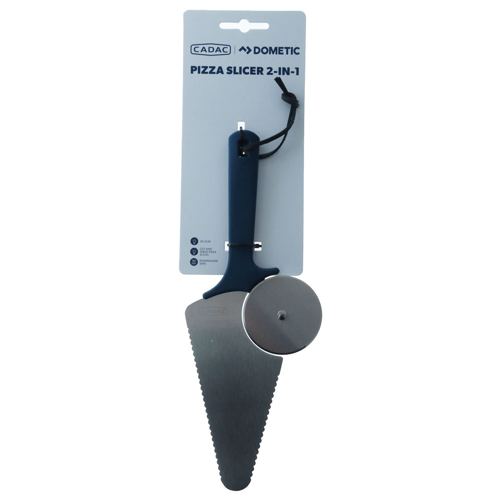 Dometic Cadac 2-in-1 Pizza Slicer Dometic Cadac 2-in-1 pizza slicer with stainless steel cutting wheel and serving spatula design for slicing, lifting and serving pizza at home, camping and outdoor gatherings