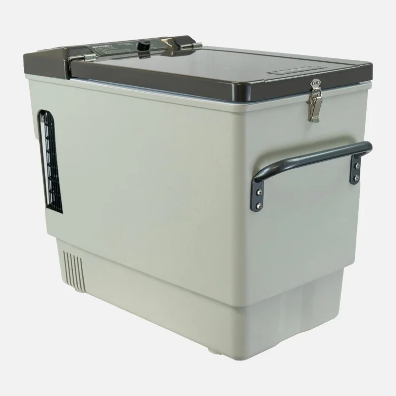 Engel MT27J 21 litre portable fridge-freezer with a durable powder-coated steel cabinet, secure locking lid, carry handles, and compact design for camping, 4WD touring, caravanning, boating, and off-grid food storage.
