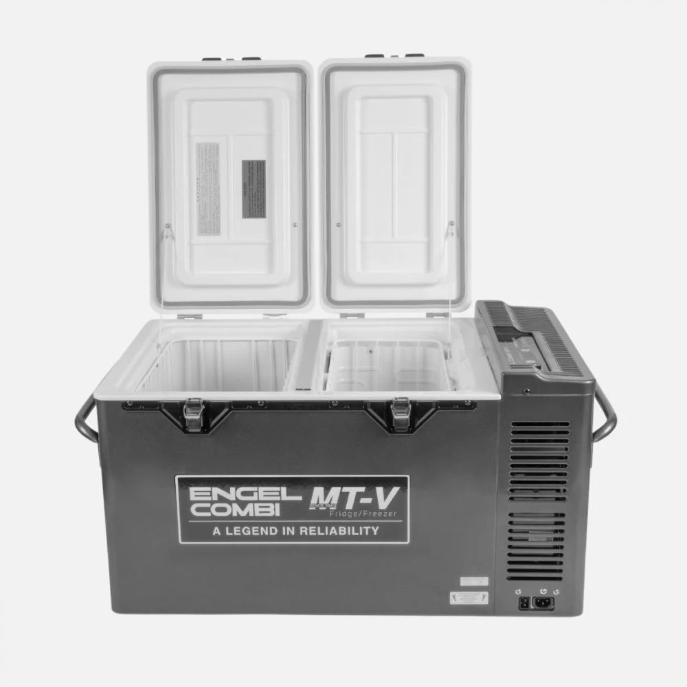 Engel MT-V Twin Door Combi Portable Fridge and Freezer - 57 Litre Engel MT-V Twin Door Combi Portable Fridge and Freezer - 57Litre with dual-lid access, separate fridge and freezer compartments, durable powder-coated steel cabinet, digital temperature controls, secure locking latches, heavy-duty side handles, and reliab