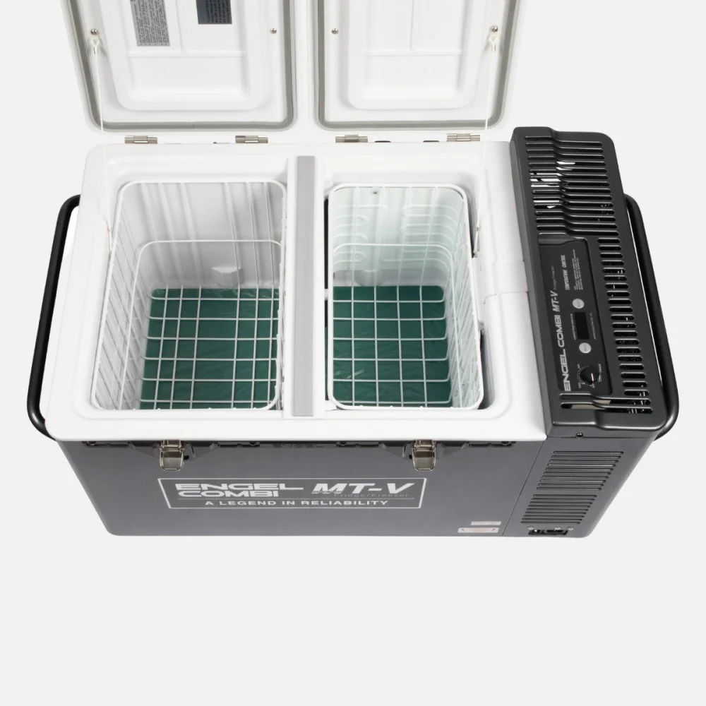 Engel MT-V Twin Door Combi Portable Fridge and Freezer - 57 Litre Engel MT-V Twin Door Combi Portable Fridge and Freezer - 57Litre with dual-lid access, separate fridge and freezer compartments, durable powder-coated steel cabinet, digital temperature controls, secure locking latches, heavy-duty side handles, and reliab