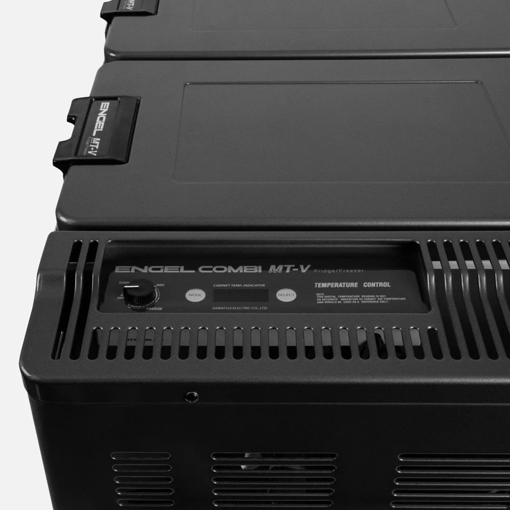 Engel MT-V Combi Portable Fridge Freezer 75L Engel MT-V Combi Portable Fridge Freezer 75L with dual-lid design, separate fridge and freezer compartments, durable powder-coated steel construction, digital temperature controls, heavy-duty carry handles, secure locking latches, and reliable swing motor