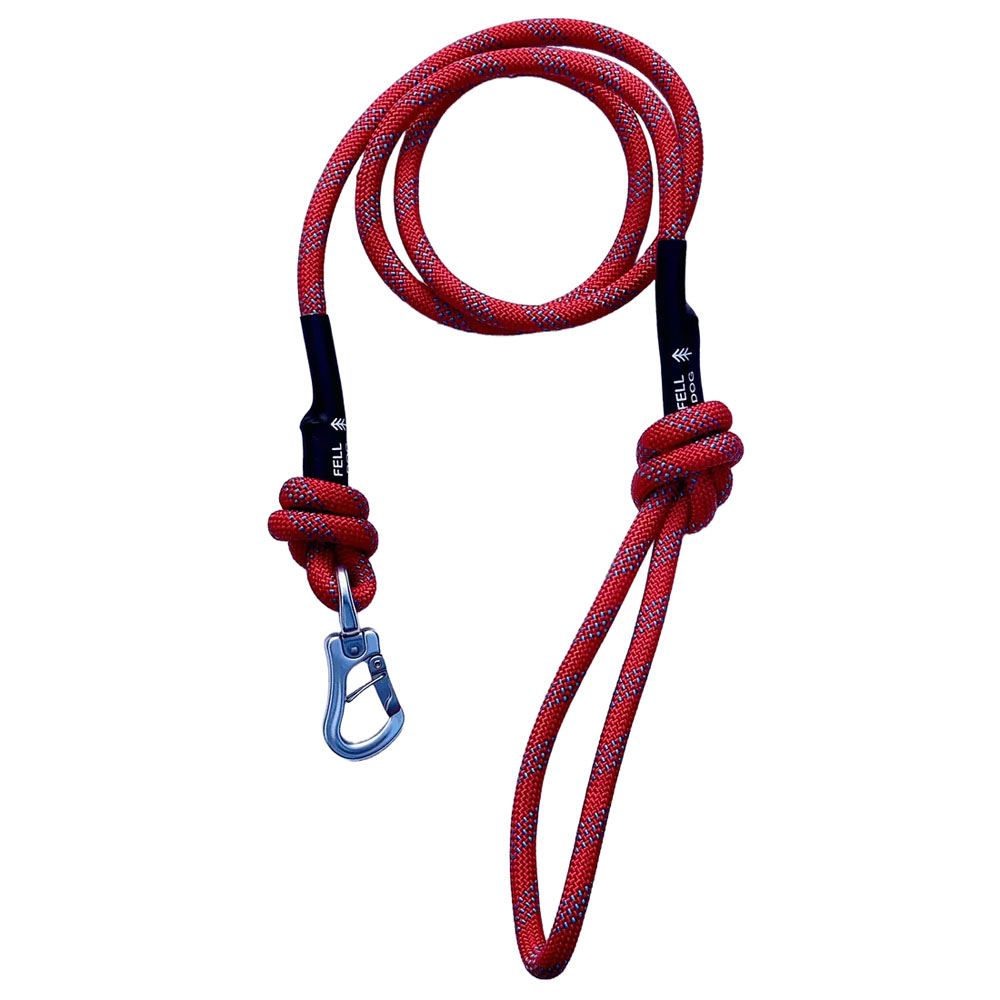 Orange Fell Dog Ridge rope lead with reflective detailing, knotted handle and silver metal trigger clip for secure dog walking.