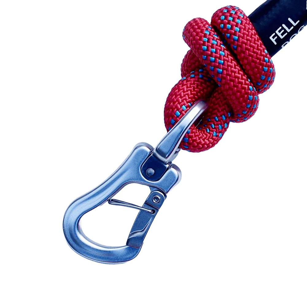 Orange Fell Dog Ridge rope lead with reflective detailing, knotted handle and silver metal trigger clip for secure dog walking.
