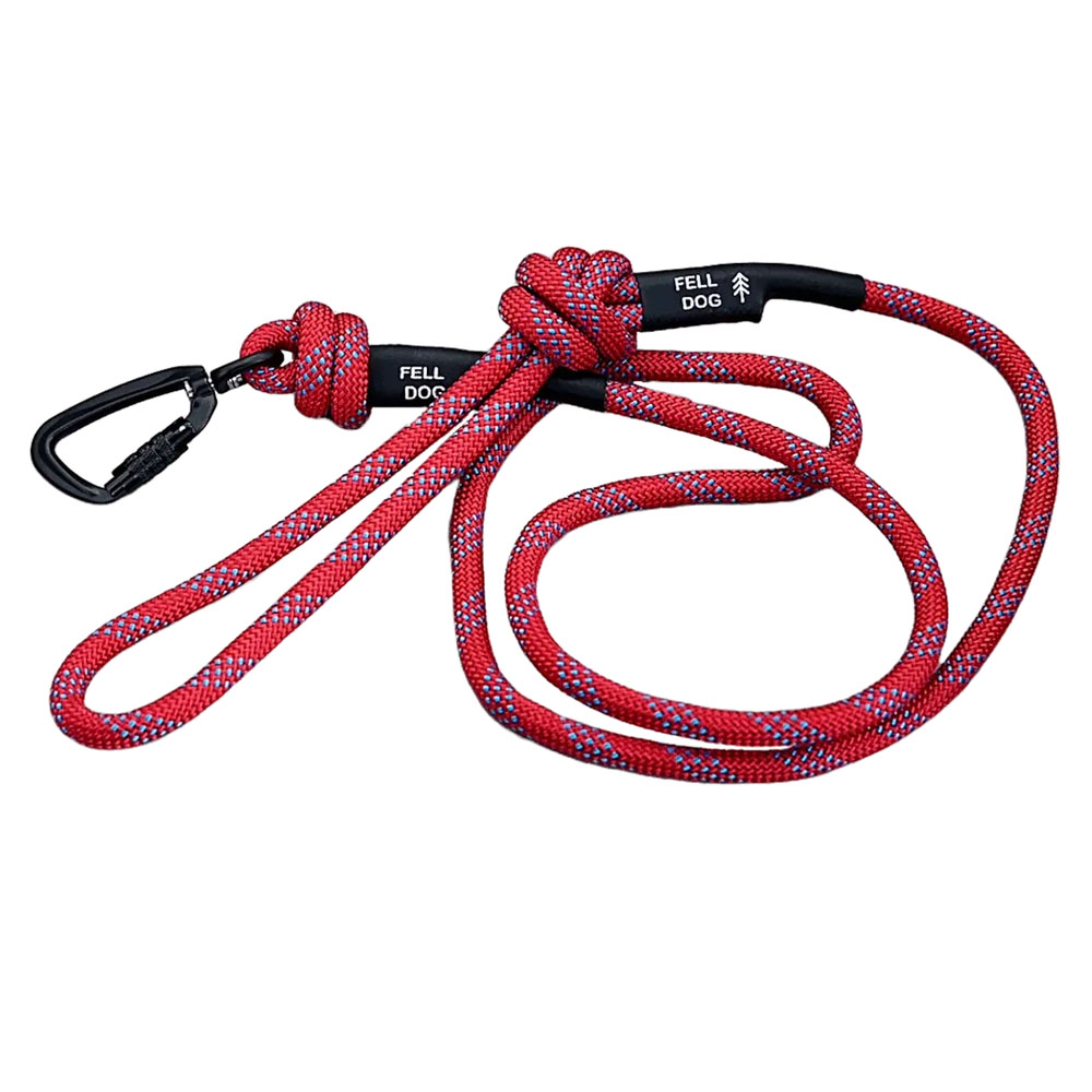 Fell Dog Scafell Rope Dog Lead – Blue Blue Fell Dog Scafell rope lead with red detailing, knotted ends, loop handle and black metal clip for secure dog walking.