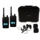 Oricom DTXTP600 5W waterproof UHF CB radio trade pack with two handheld radios, microphones, charging docks and protective carry case.