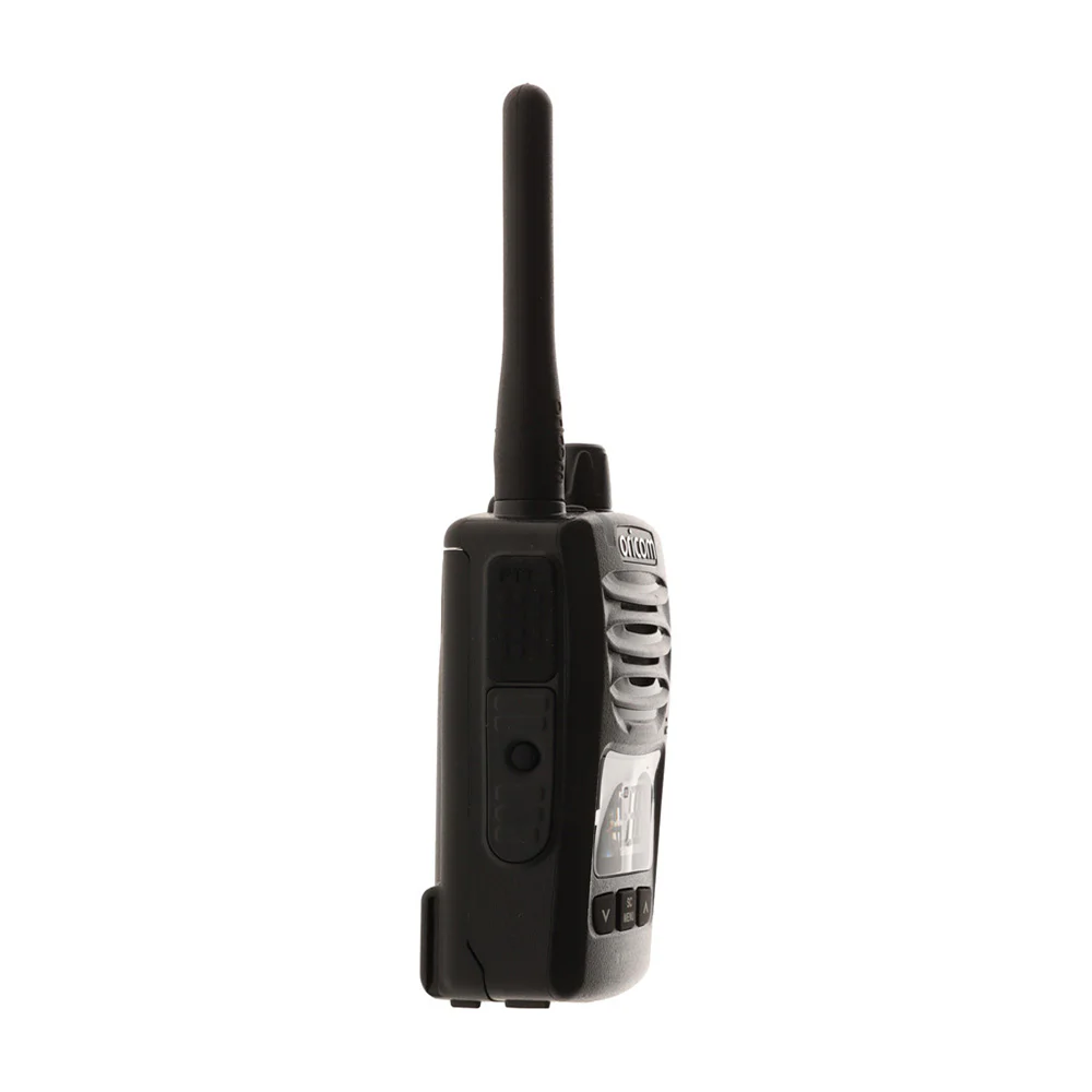 Oricom DTXTP600 5W waterproof UHF CB radio trade pack with two handheld radios, microphones, charging docks and protective carry case.