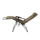 OZtrail Brampton folding recliner sun lounge chair with padded khaki fabric, adjustable reclining positions and side tray designed for camping, outdoor relaxation and caravanning