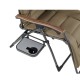 OZtrail Brampton folding recliner sun lounge chair with padded khaki fabric, adjustable reclining positions and side tray designed for camping, outdoor relaxation and caravanning