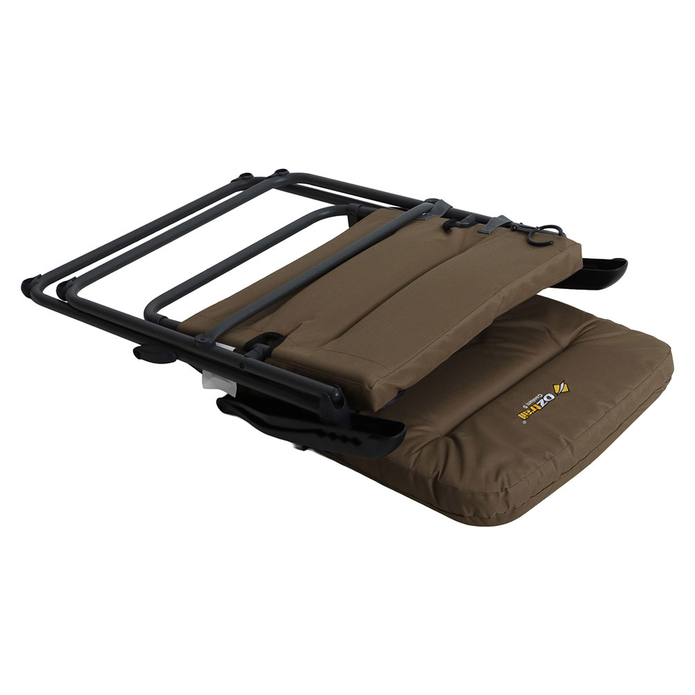 OZtrail Coolum 5-Position Recliner Chair Brown OZtrail Coolum 5-position recliner camping chair with padded brown seat and adjustable reclining backrest designed for camping, caravanning and outdoor relaxation