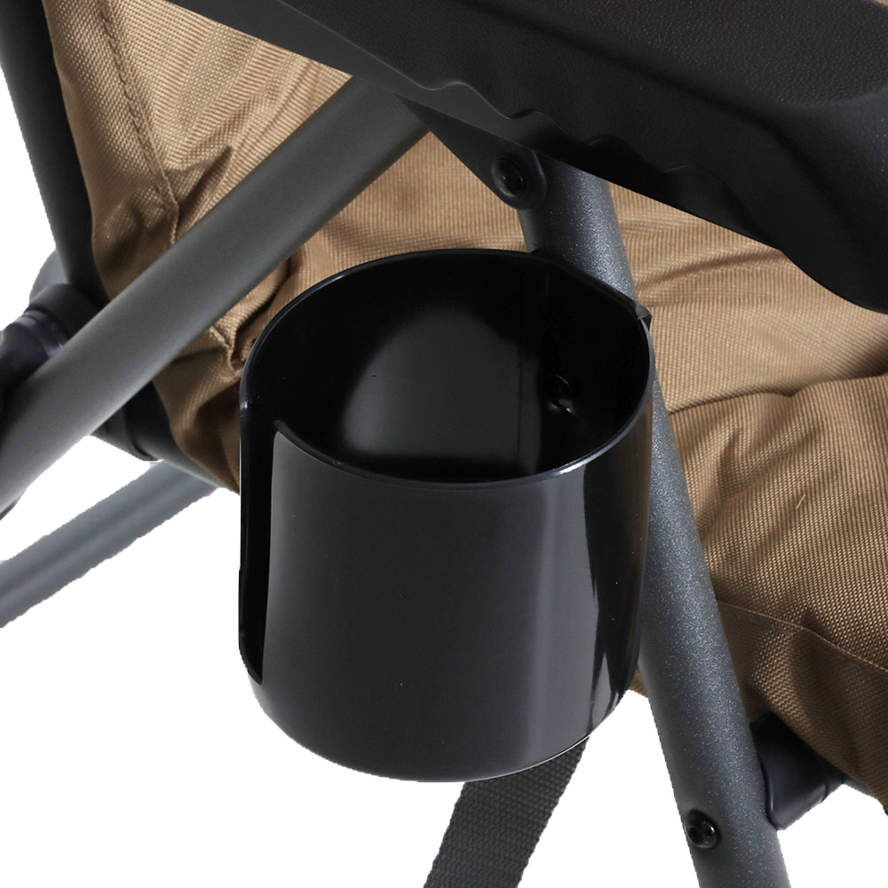 OZtrail Coolum 5-Position Recliner Chair Brown OZtrail Coolum 5-position recliner camping chair with padded brown seat and adjustable reclining backrest designed for camping, caravanning and outdoor relaxation