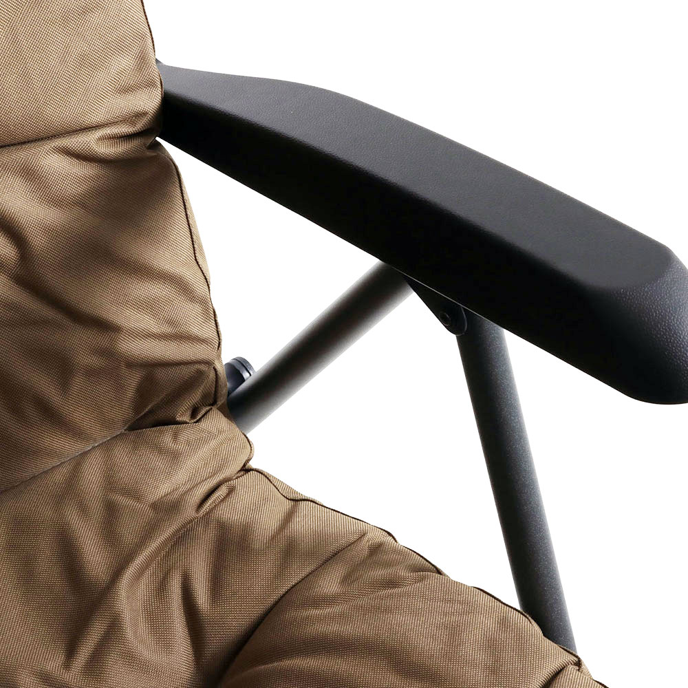 OZtrail Coolum 5-Position Recliner Chair Brown OZtrail Coolum 5-position recliner camping chair with padded brown seat and adjustable reclining backrest designed for camping, caravanning and outdoor relaxation