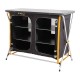 OZtrail Deluxe foldable double camping cupboard with three internal shelves, durable tabletop and portable frame designed for camping kitchen storage and outdoor meal preparation