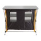 OZtrail Deluxe foldable double camping cupboard with three internal shelves, durable tabletop and portable frame designed for camping kitchen storage and outdoor meal preparation