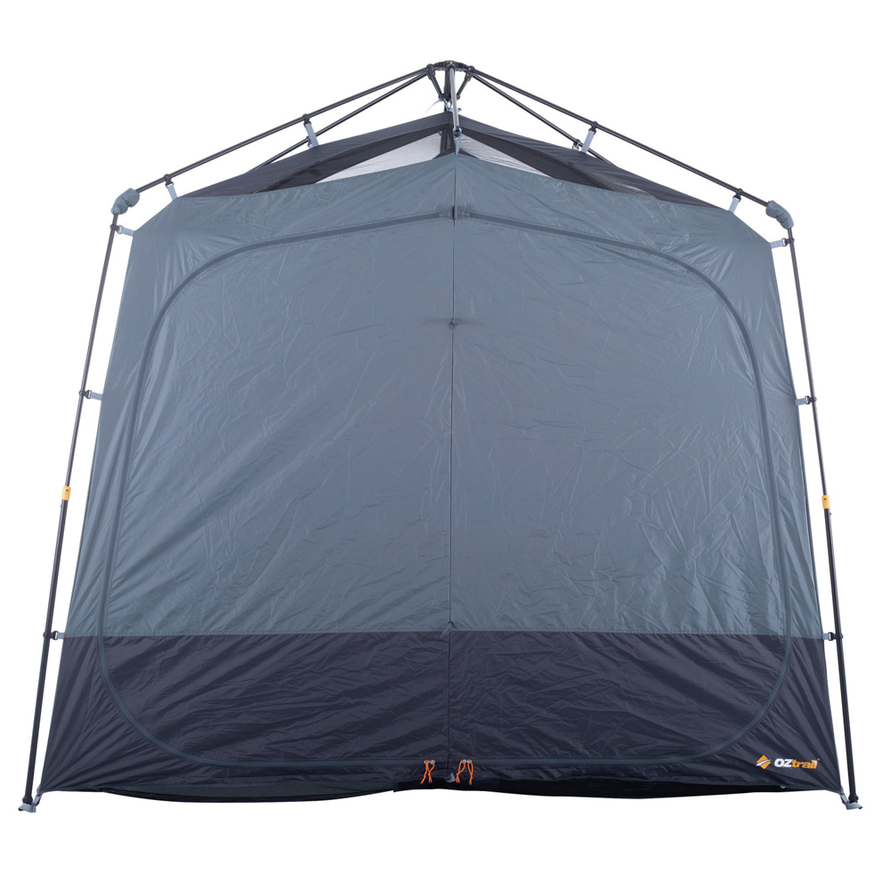 OZtrail Fast Frame double shower ensuite tent with dual privacy rooms, fast setup frame and ventilated grey design for camping, showering and portable outdoor changing facilities