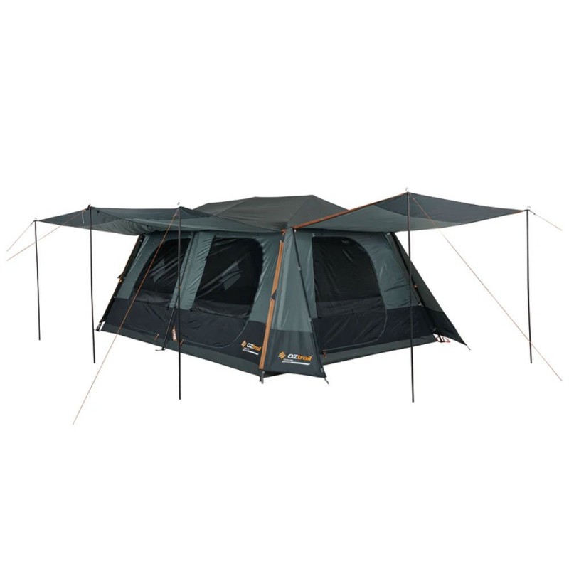 OZtrail Fast Frame Headland 10 person family camping tent with large interior space, extended awnings and fast setup frame designed for group camping and outdoor adventures