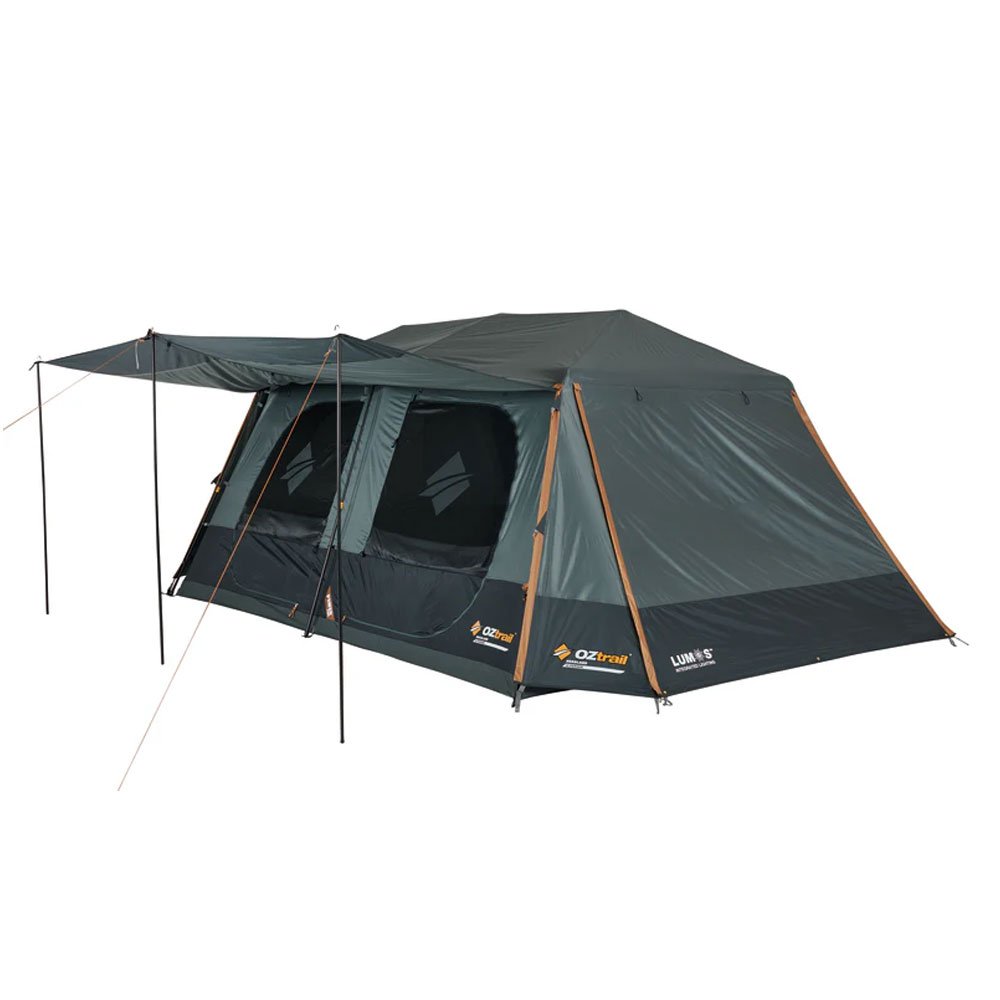 OZtrail Fast Frame Headland 10 person family camping tent with large interior space, extended awnings and fast setup frame designed for group camping and outdoor adventures
