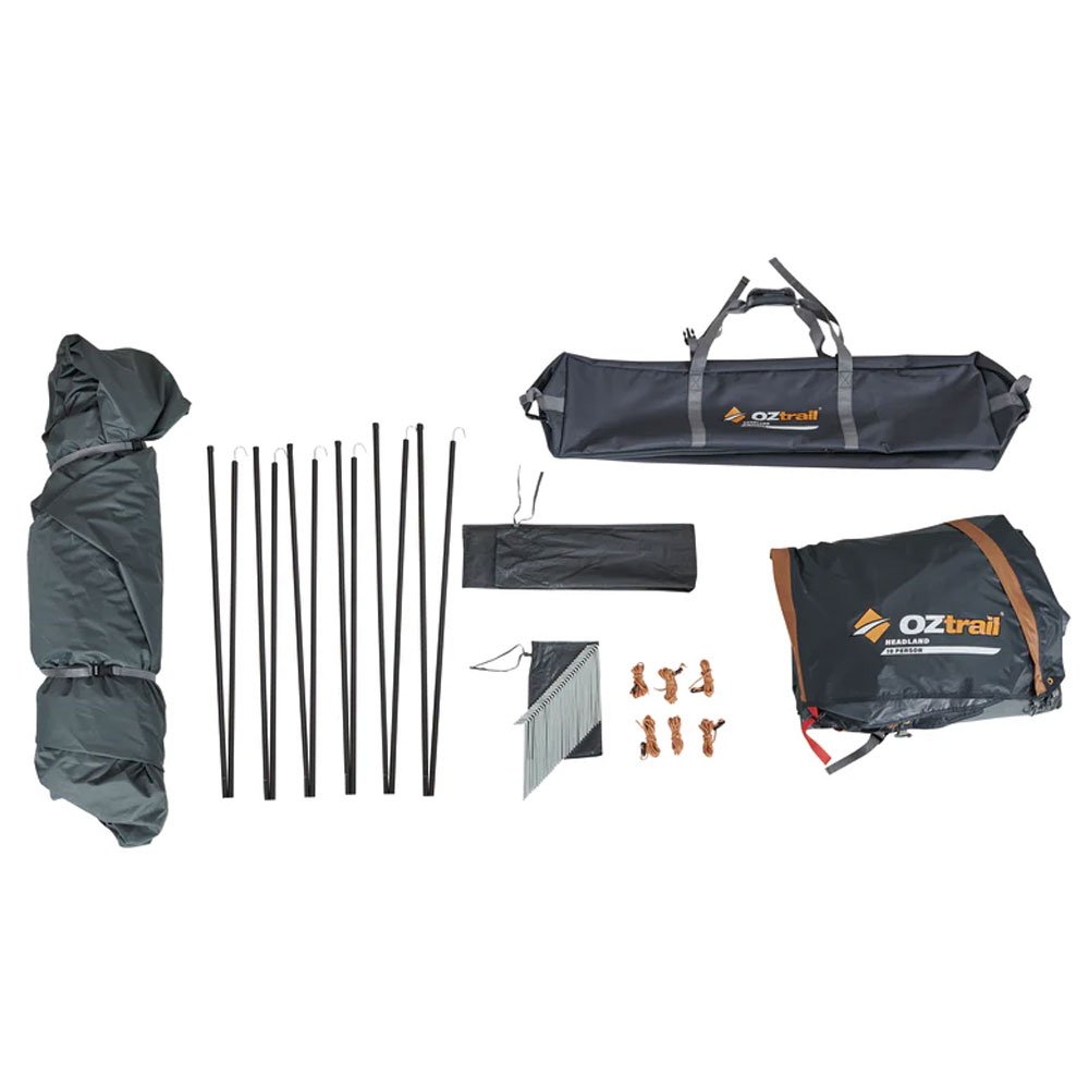 OZtrail Fast Frame Headland 10 person family camping tent with large interior space, extended awnings and fast setup frame designed for group camping and outdoor adventures