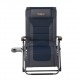 OZtrail Sun Lounge Jumbo recliner camping chair with padded navy seat, adjustable reclining backrest and integrated side table for outdoor relaxation and camping comfort