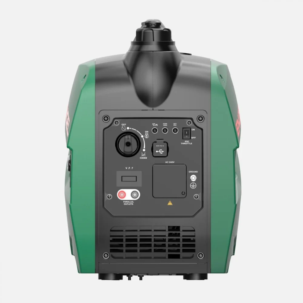 Engel R2000iS 2kW Pure Sinewave Generator Engel R2000iS 2kW Pure Sinewave Generator with compact lightweight inverter design, integrated carry handle, durable green and black housing, fuel-efficient engine, quiet operation, and pure sine wave power output, ideal for camping, caravanning, outdoor