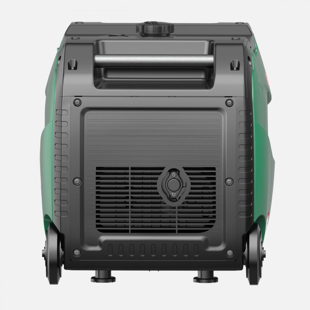 Engel R3000iE 3kW Pure Sinewave Generator with compact enclosed inverter design, integrated carry handle, built-in transport wheels, fuel-efficient engine, multiple AC and DC power outlets, quiet operation, and pure sine wave output, ideal for camping, ca