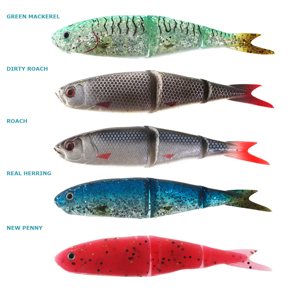 Savage Gear 4Play Swim & Jerk Soft Bait – 3 Pack Savage Gear 4Play Swim and Jerk soft fishing lures featuring realistic jointed fish designs, supplied in a three-piece pack.