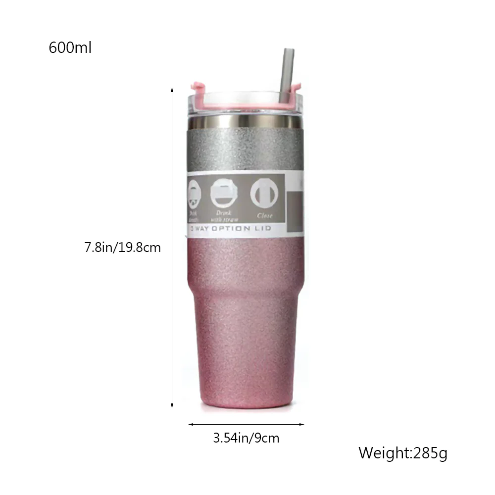Stainless Steel Insulated Tumbler with Lid and Straw, 600ml