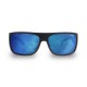 Sport sunglasses with a matte black wraparound frame and blue mirrored lenses, designed for outdoor activities, driving, fishing, and everyday sun protection.