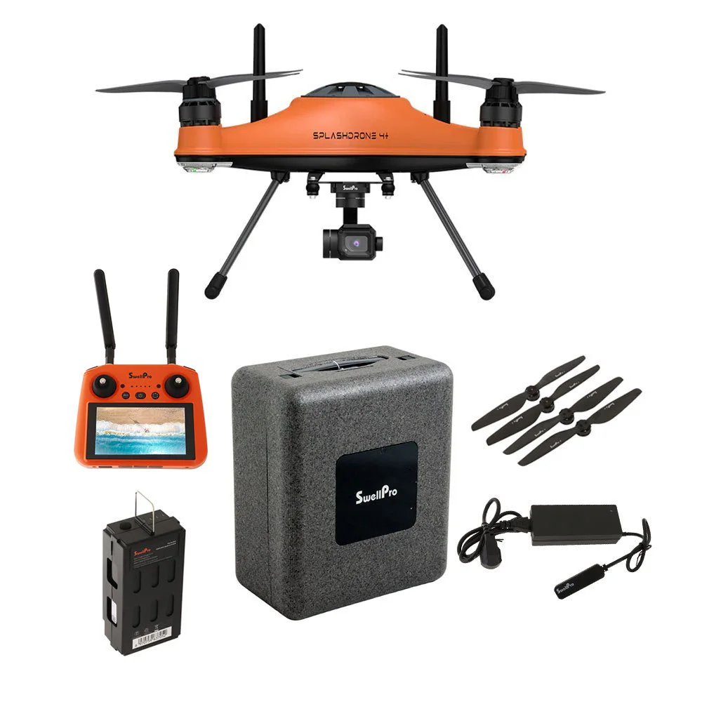 SplashDrone SD4 Plus Enterprise 4K Drone Package SplashDrone SD4 Plus Enterprise 4K drone with camera, remote controller, battery, spare propellers, charger and carry case