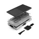 Swissmar Verso 8 person raclette grill with reversible cast iron grill and griddle top, individual raclette pans and adjustable heat control for indoor or outdoor dining.