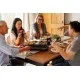 Swissmar Verso 8 person raclette grill with reversible cast iron grill and griddle top, individual raclette pans and adjustable heat control for indoor or outdoor dining.