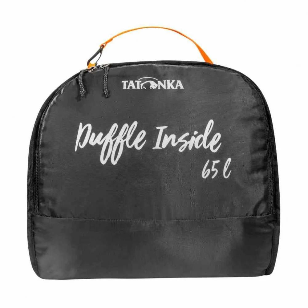 Foldable Duffle Bag / Backpack – 65L 65L foldable duffle bag and backpack in navy blue and grey with a large main compartment, compression straps, top carry handle, and convertible backpack straps for travel, camping, and outdoor adventures.